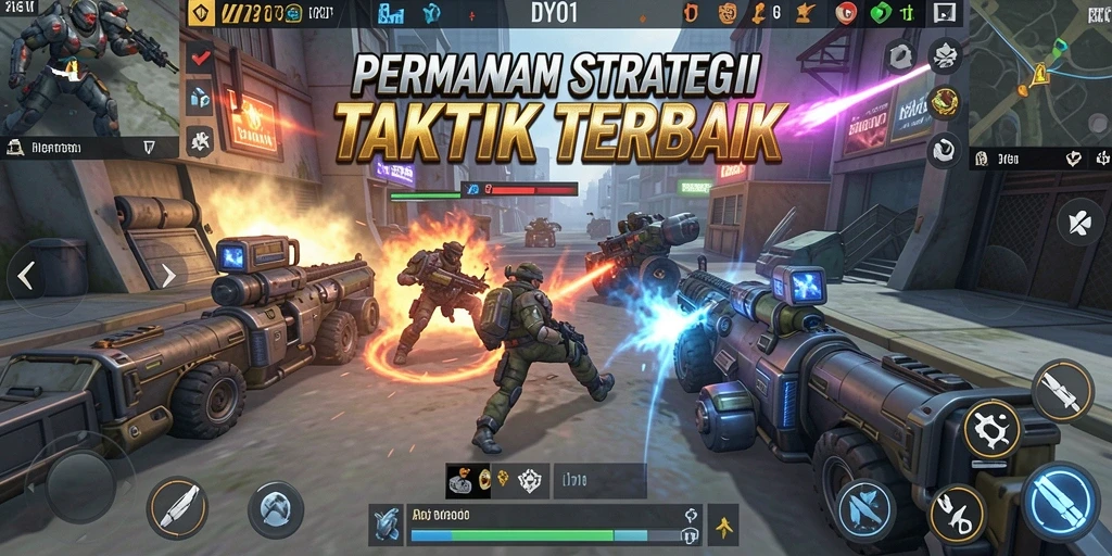 Screenshot utama DY01 menampilkan pertempuran strategi yang intens dan mendebarkan.